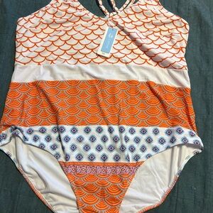 Women’s Cupshe 3x Swimwear Orange and White Swimsuit NWT